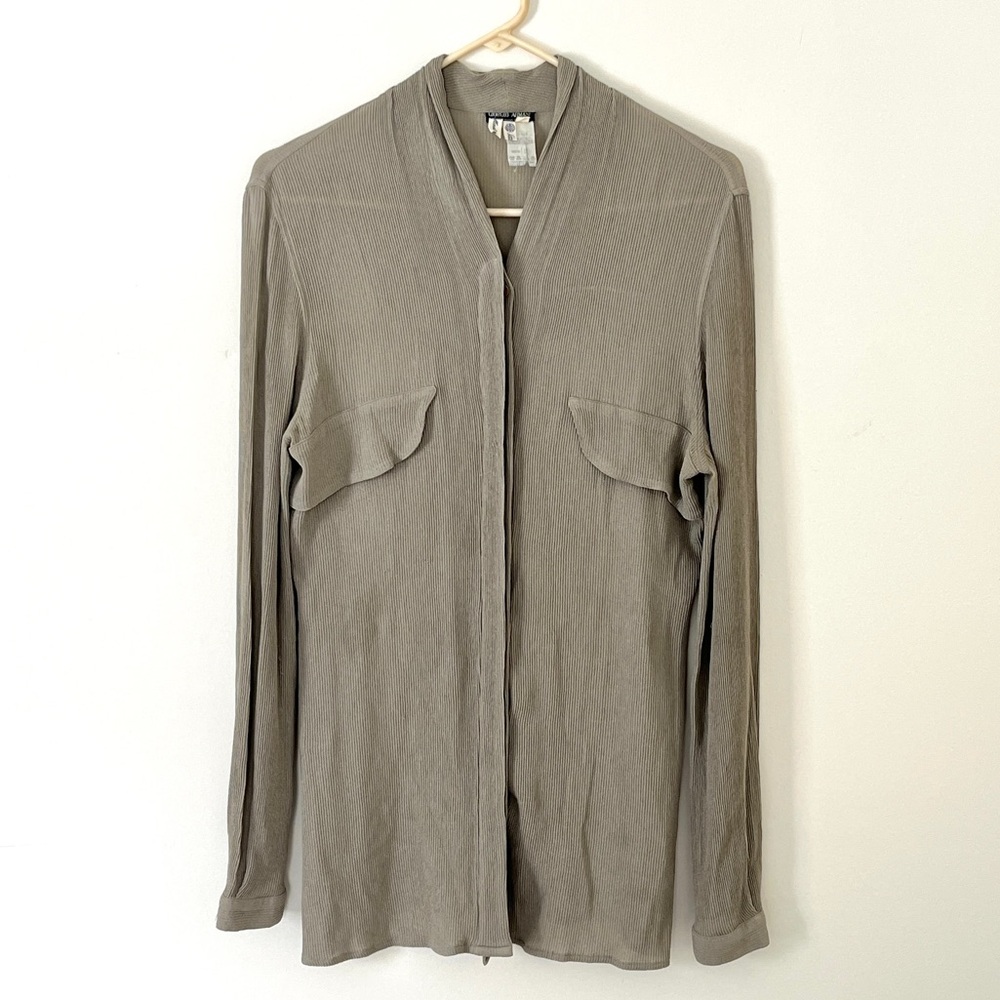 Vintage Giorgio Armani | 100% Silk Long Sleeve Button Down Blouse | Sage | Sz 40
